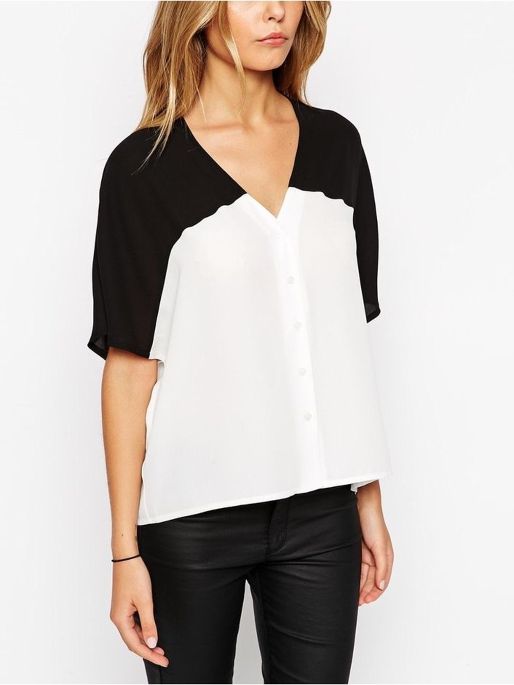 ASOS BLACK & WHITE COLORBLOCK SHEER BLOUSE SIZE 14